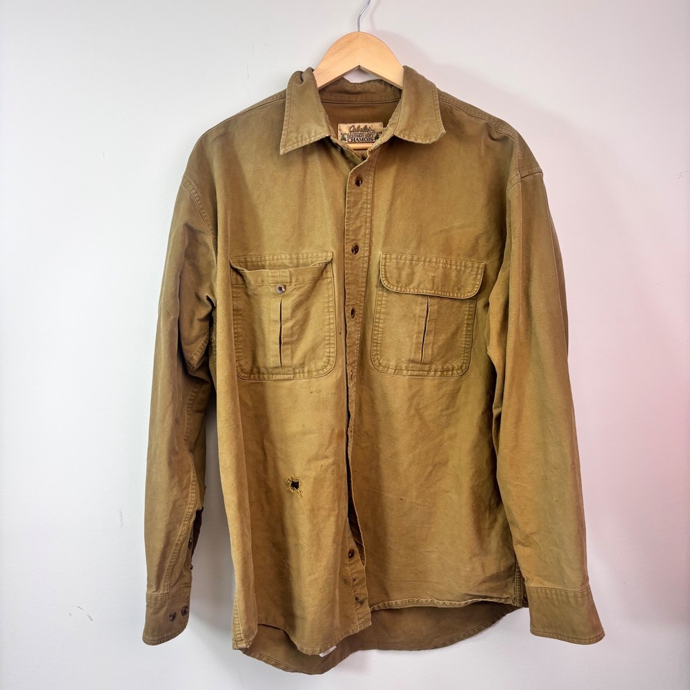 Cabelas Deerskin Soft Chamois Brown Shirt XL Tall Heavyweight Workwear Hunting